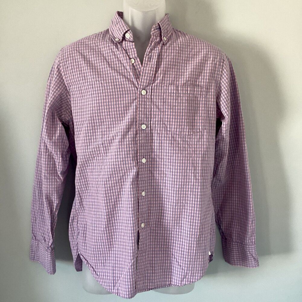 J Crew Mens Long Sleeve Button Down Shirt Blue & Pink Double Check Print Small